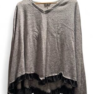 Elegant Gray V-Neck Women's Hoodie with Black Accents